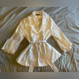 Luii White Ruffled Kimono Short Caftan Belted Resort Wear Jacket Size M